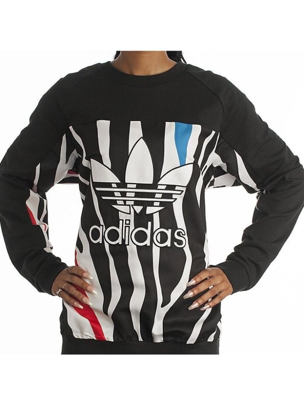Adidas Originals Zebra Pullover Sweater Big Logo Women’s Medium Athletic Sweat